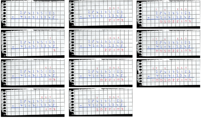 Pen-and-paper addition 284375159 + 720712948.