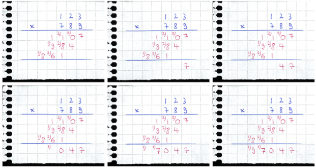 The final step, i.e. addition part, of decimal multiplication by hand.